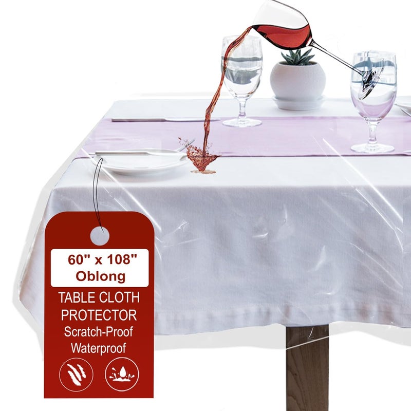 LAMINET Clear Plastic Tablecloth Protector Cover â€“ Heavy-Duty Deluxe Vinyl Table Cover â€“ 60" x 108" Oblong Rectangular â€“ Crystal Clear, Easy Clean. - Image 1